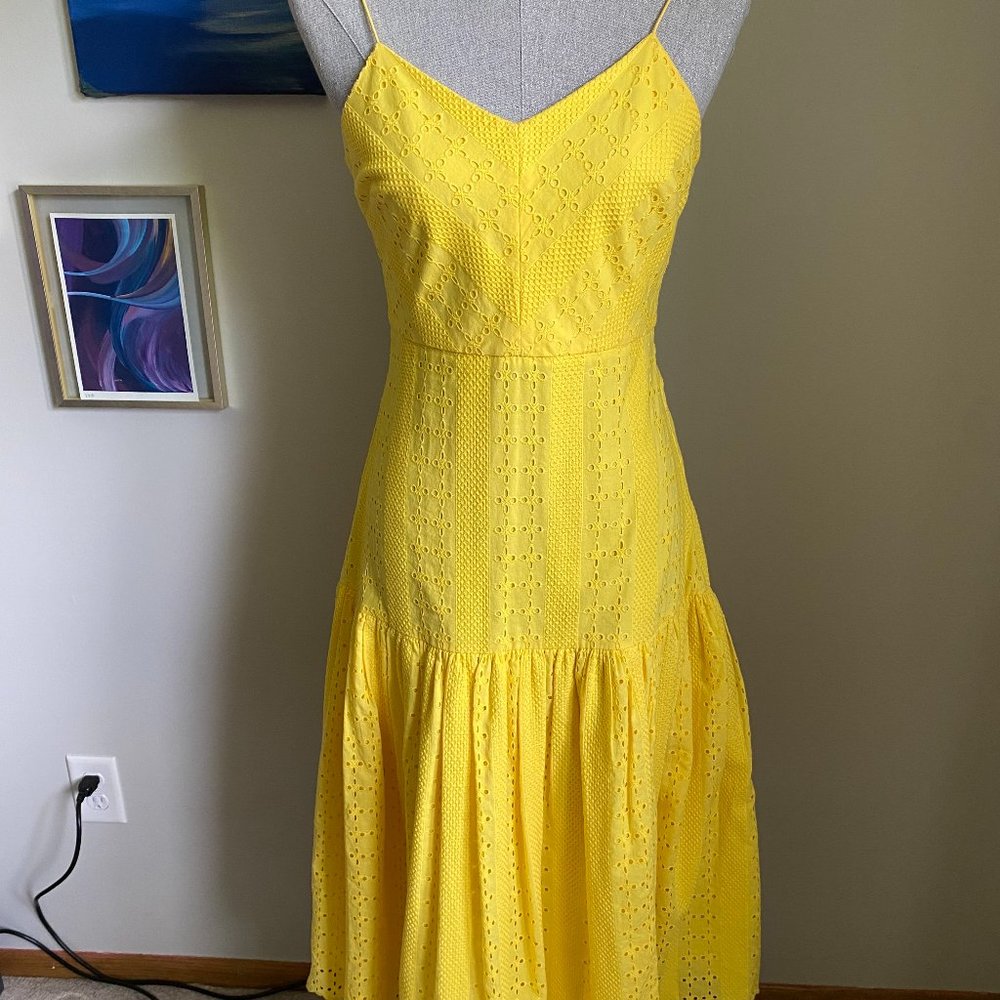 Yellow eyelet lace midi dress
